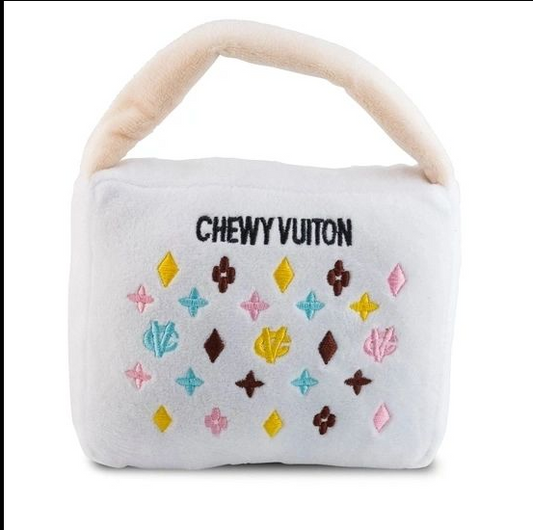 White Chewy Vuitton Purse Toy