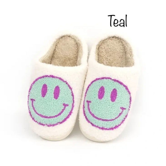 Teal Smiley Slippers